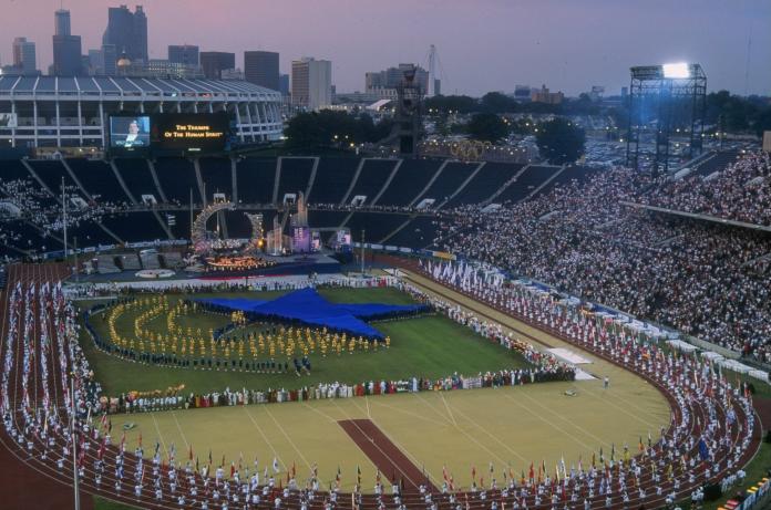 Aerial view of the Atlanta 1996 Opening Ceremony