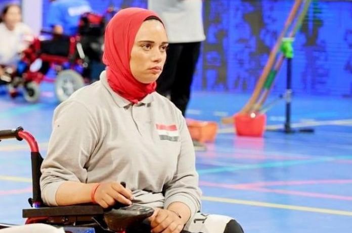 Hanaa Elfar, a boccia athlete from Egypt, looks straight.
