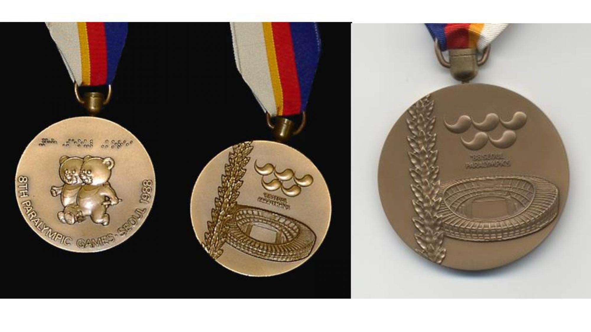 The medals of the Seoul 1988 Paralympic Games