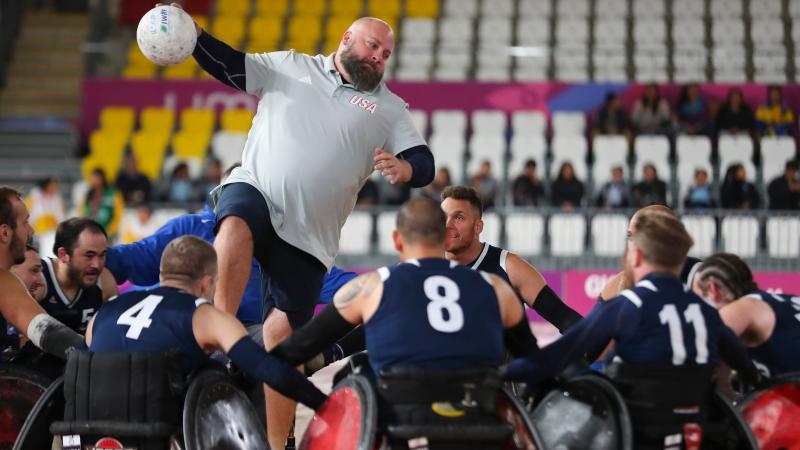 a group of male wheelchair rugby players