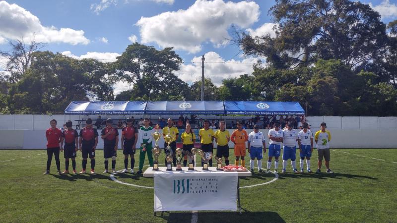 Costa Rican and Guatemalan teams line-up before the final of the 2019 Central American Championships