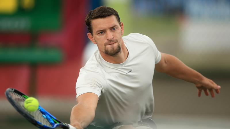 Belgian wheelchair tennis Joachim Gerard hits a forehand