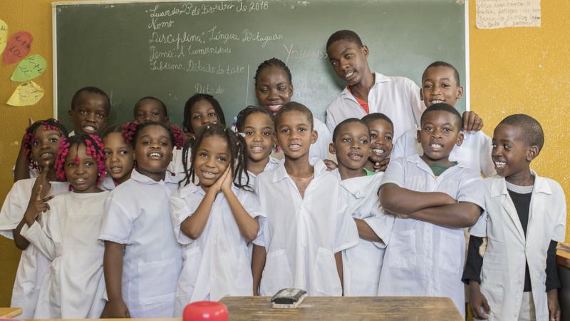 Angolan Para athlete and teacher Esperanca Gicasso at school with her students
