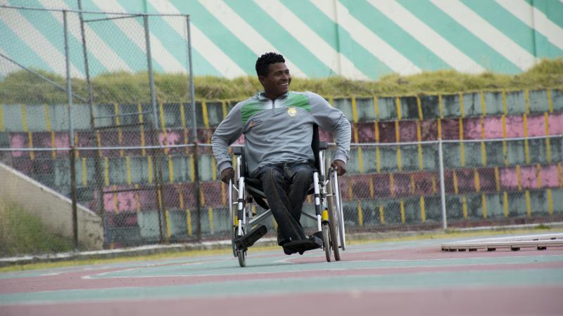 Athlete on a wheelchair on the track