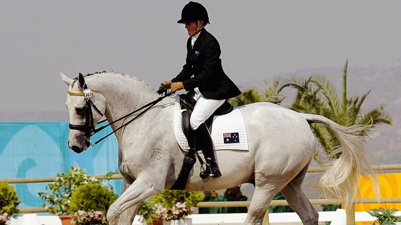 Australian rider on her horse during equestrian event at Athens 2004