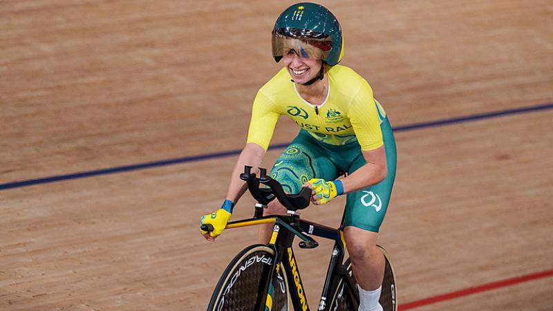 Paige Greco of Australia celebrates as she wins the gold medal