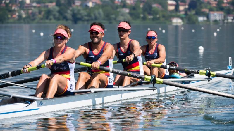 Spain’s PR3 mixed coxed four crew rowing
