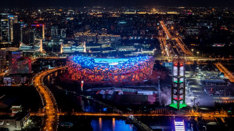 STAGE IS SET: The National Stadium, also known as the Bird's Nest is seen from the top level of the Olympic Tower in the Olympic Green in Beijing, China. The area will host a number of events for the Beijing 2022 Winter Olympic Games, including the opening ceremonies. 