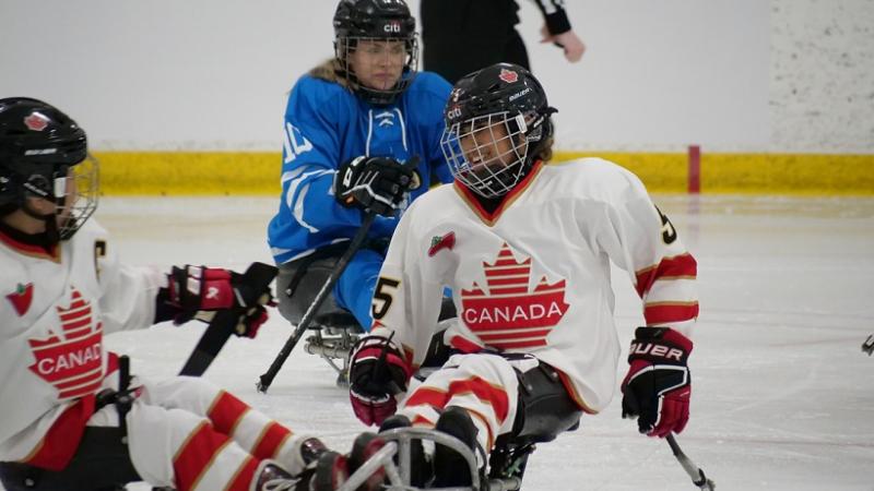 Alyssa White of Canada (centre) in action during the Green Bay 2023 Women's World Challenge.