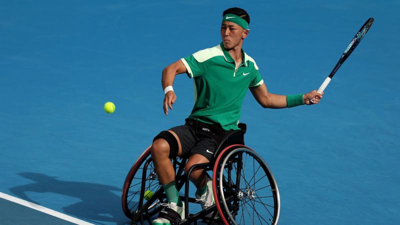 Tokito Oda, a Japanese male wheelchair tennis player, in action at the Australian Open
