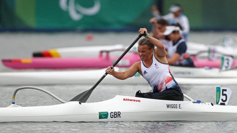 Emma Wiggs, a Para canoe athlete from Great Britain, competes at the Tokyo 2020 Paralympics.