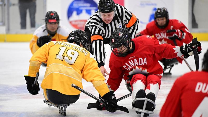 Canada and China playing a Para ice hockey game