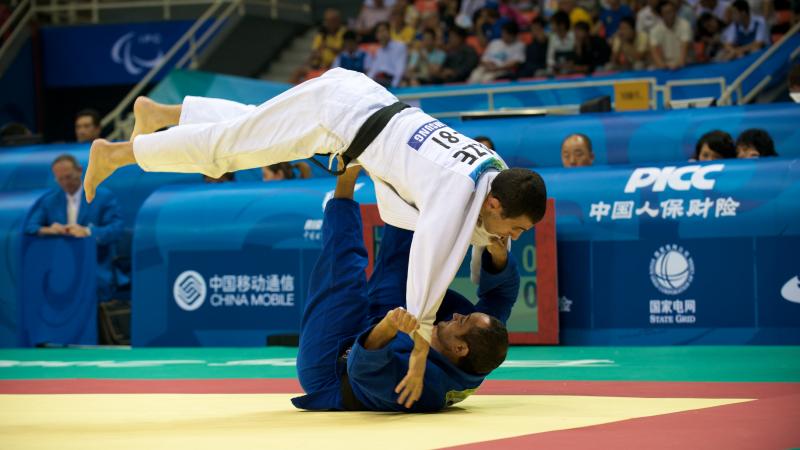 Athletes in a judo competition Beijing 2008.