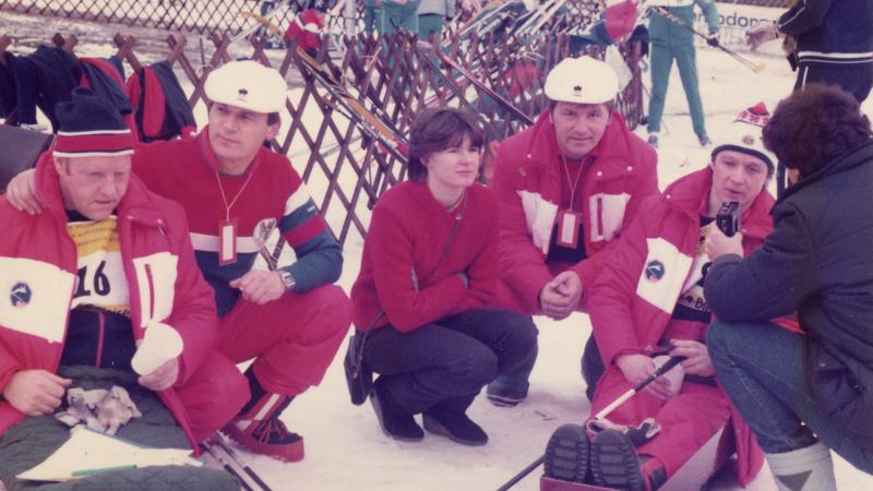 Athletes in the snow Innsbruck 1984
