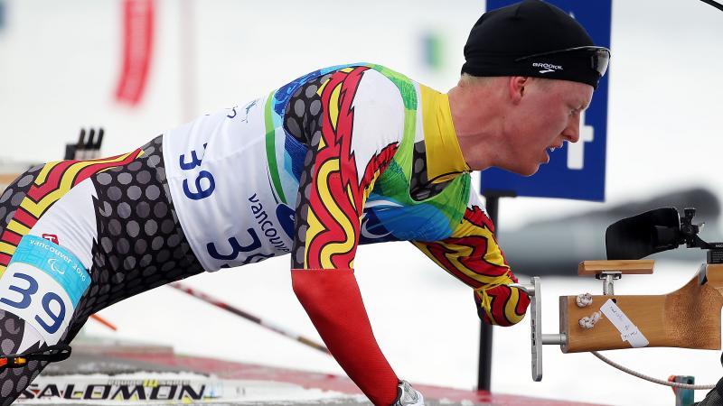 Mark Arendz (CAN) competes in the Men's 12.5km Standing Biathlon event at the Vancouver 2010 Paralympic Winter Games.