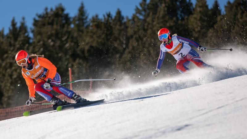 Great Britain's Kelly Gallagher and guide Charlotte Evans in action in La Molina