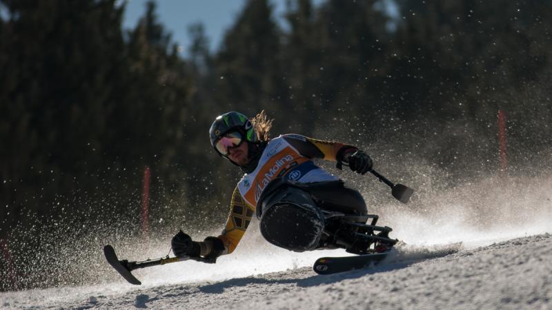 Josh Dueck sit-skiing