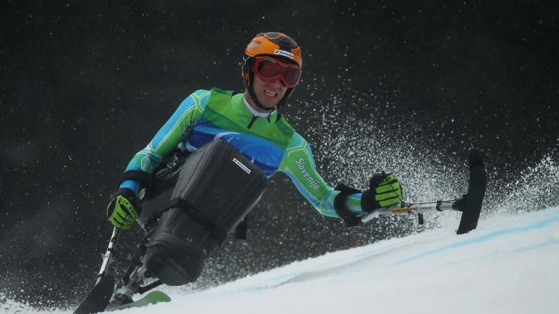Gal Jakic of Slovenia competes in the Men's Sitting Giant Slalom during Day 5 of the 2010 Vancouver Winter Paralympics