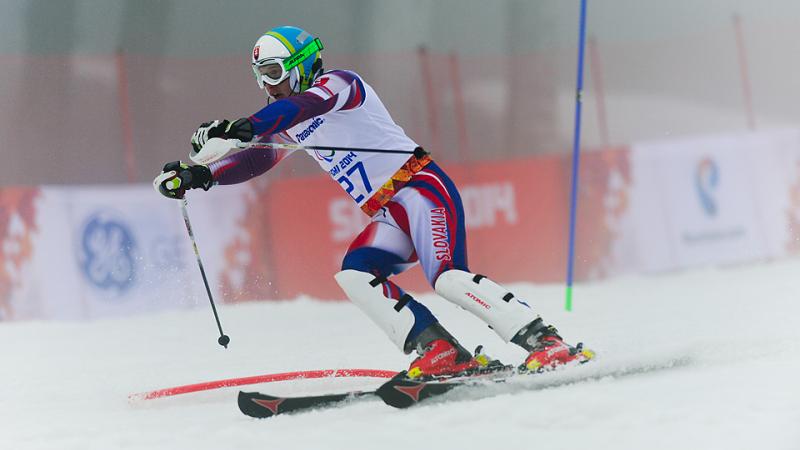 Slovakia's Miroslav Haraus competes in super-combined at Sochi 2014.