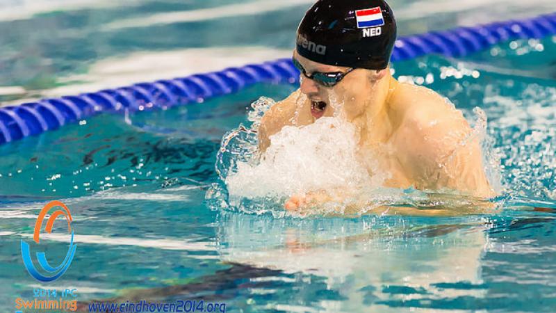 Dutch swimmer Simon Boer racing at the 2014 IPC Swimming European Championships