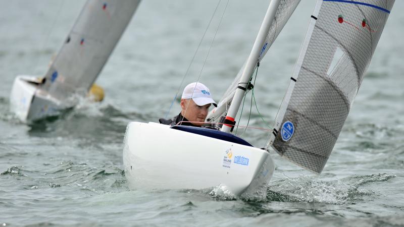 Matt Bugg competing in the 2014 ISAF Sailing World Cup in Melbourne, Australia.