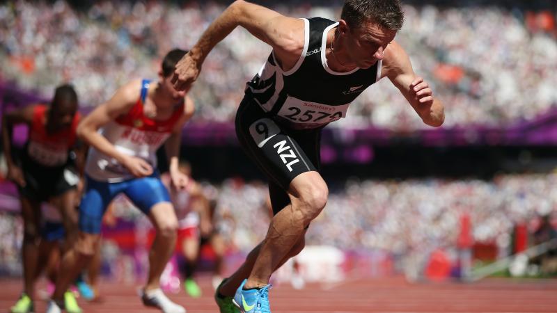 Tim Prendergast of New Zealand competes in the Men's 800m T13 final at the London 2012 Paralympic Games