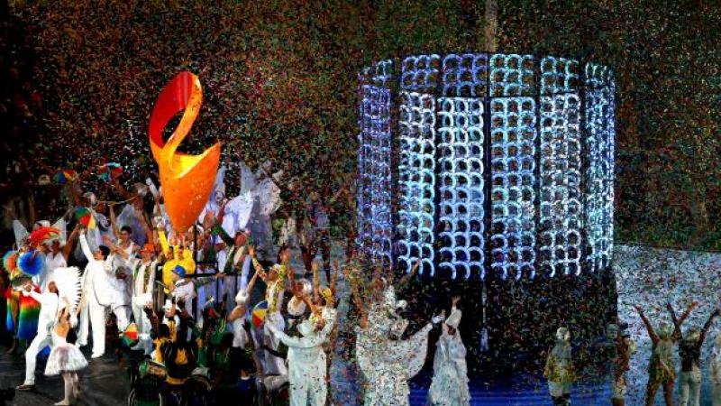 Artists representing Rio 2016 peform during the closing ceremony at the London 2012 Paralympic Games