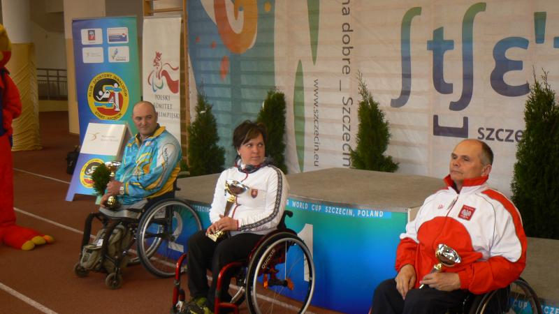 Veronika Vadovicova, Iurii Stoiev and Waldermar Andruszkiewicz finished on the podium at the IPC Shooting World Cup