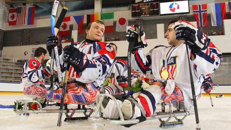 USA v Canada at the Harborcenter in Buffalo, NY. May 3, 2015. Gold Medal Game - 2015 IPC Ice Sledge Hockey World Championships A-Pool. Photo by Bill Wippert