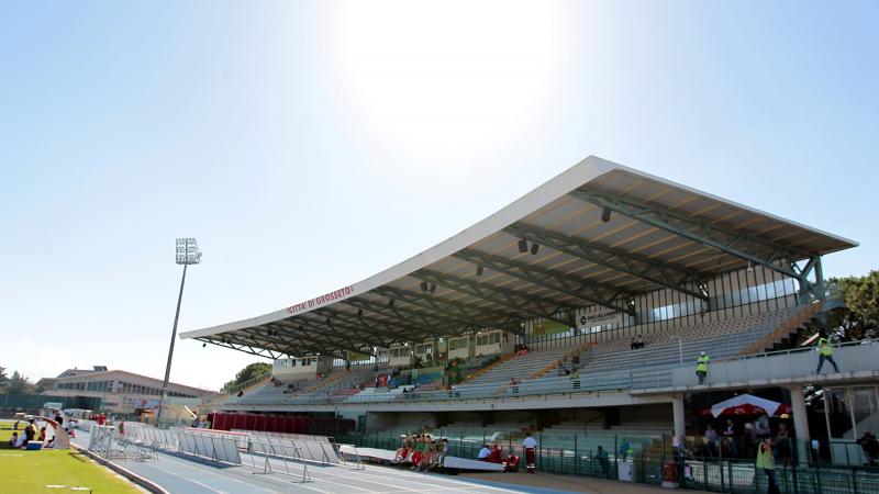 General view at the Stadio Olimpico in Grosseto, Italy.