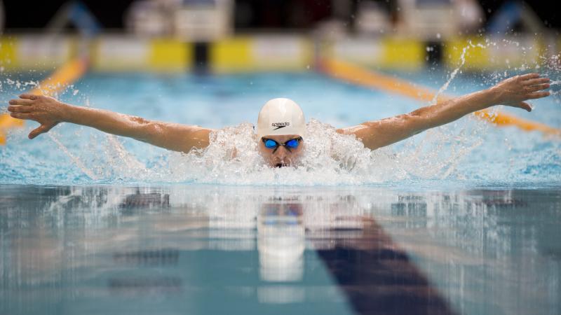 Ihar Boki competes at the 2015 IPC Swimming World Championships in Glasgow, Great Britain.