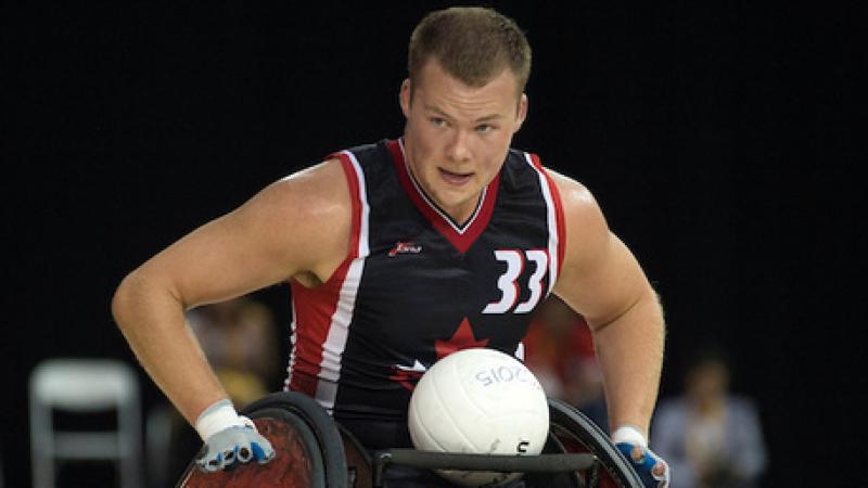 Canada's Zak Madell in the Toronto 2015 wheelchair rugby gold medal match against USA.