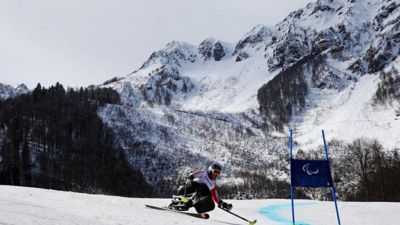Kimberly Joines of Canada competes in the Women's Giant Slalom Sitting at the Sochi 2014 Paralympic Winter Games.