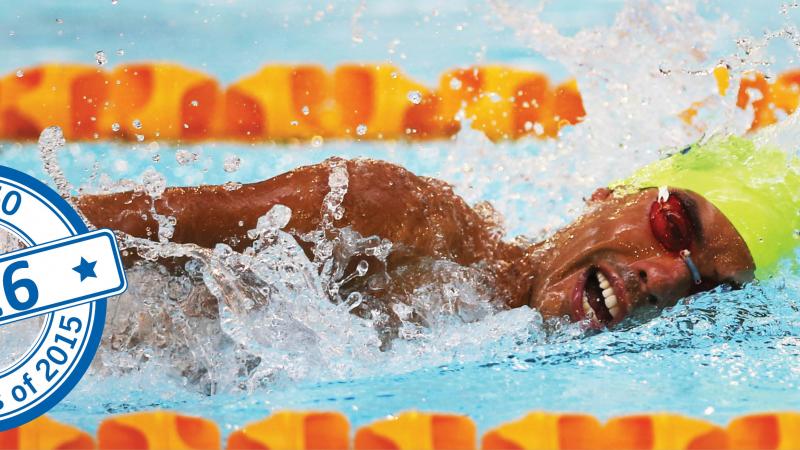 close up shot of Daniel Dias swimming and winning gold