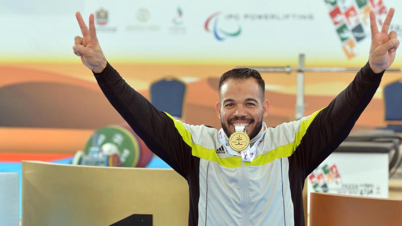 Egypt's Sherif Osman celebrates setting a new world record 