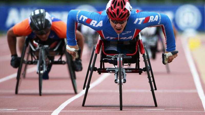 Russia's Alexey Bychenok competes in the 800m T54 race during the 2015 ParAthletics Grand Prix in Nottwil, Switzerland. 