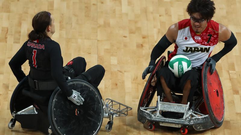 Daisuke Ikezaki in action during the Men's Wheelchair Rugby Bronze Medal match.