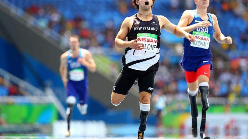Liam Malone of New Zealand competes in the Men's 400m - T44 final during day 8 of the Rio 2016 Paralympic Games