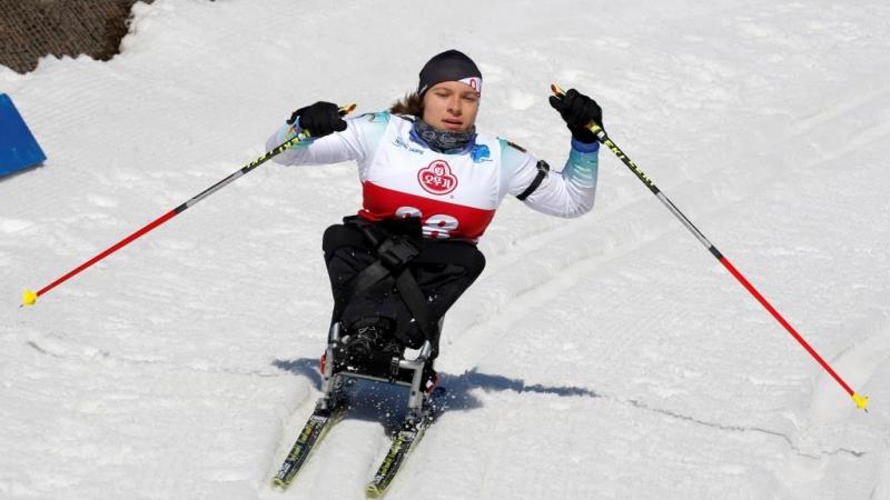 Anja Wicker competes at the Para Nordic skiing World Cup in PyeongChang, South Korea.