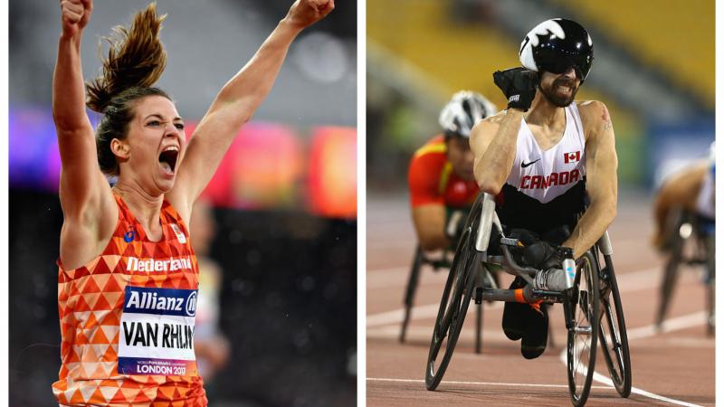 two Para athletes celebrate winning races