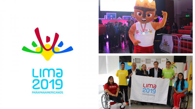 a logo, a mascot and a group of Para athletes