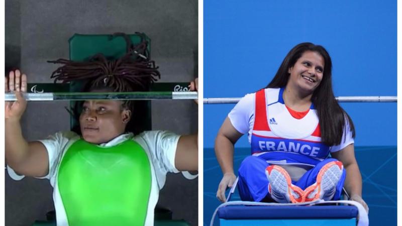 two female Para powerlifters on the bench