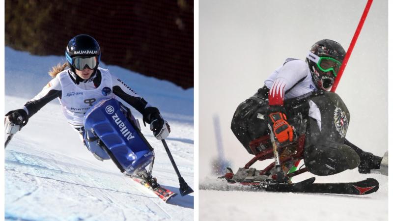 two female Para alpine skiers