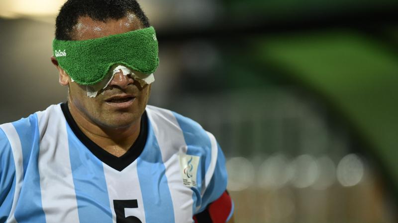 a male blind footballer