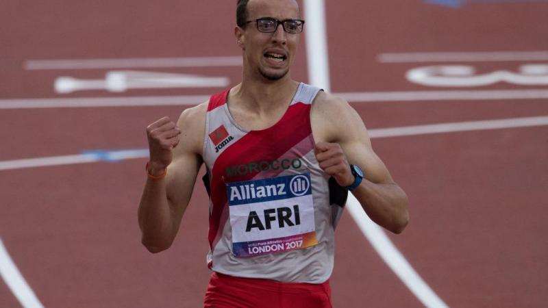 Mahdi Afri of Morocco competes Men's 400m T12 Final at the London 2017 World Para Athletics Championships.