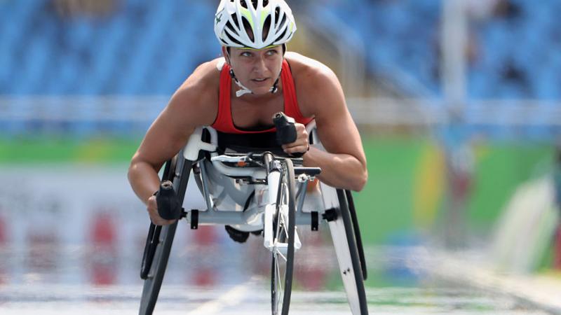 Manuela Schaer of Switzerland competes in the Women's 5000m - T54 Heat at the Rio 2016 Paralympic Games.