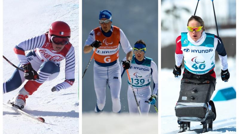 three winter Para athletes in action