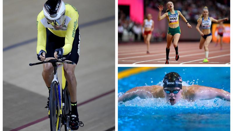 swimmer, cyclist and runner competing at sports