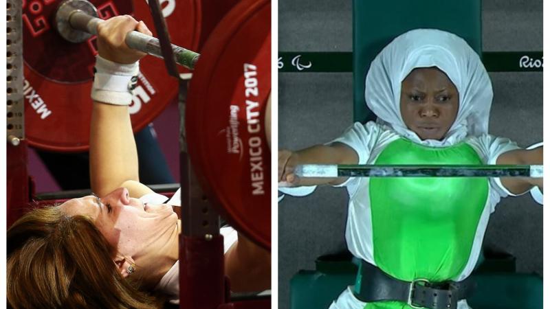female powerlifters Samira Guerioua and Latifat Tijani competing