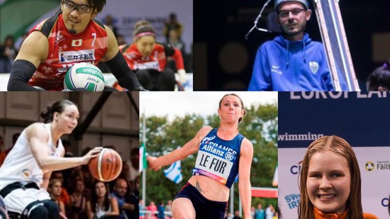 Picture collage of boccia, wheelchair basketball, wheelchair rugby, swimming and athletics athletes nominated for a poll